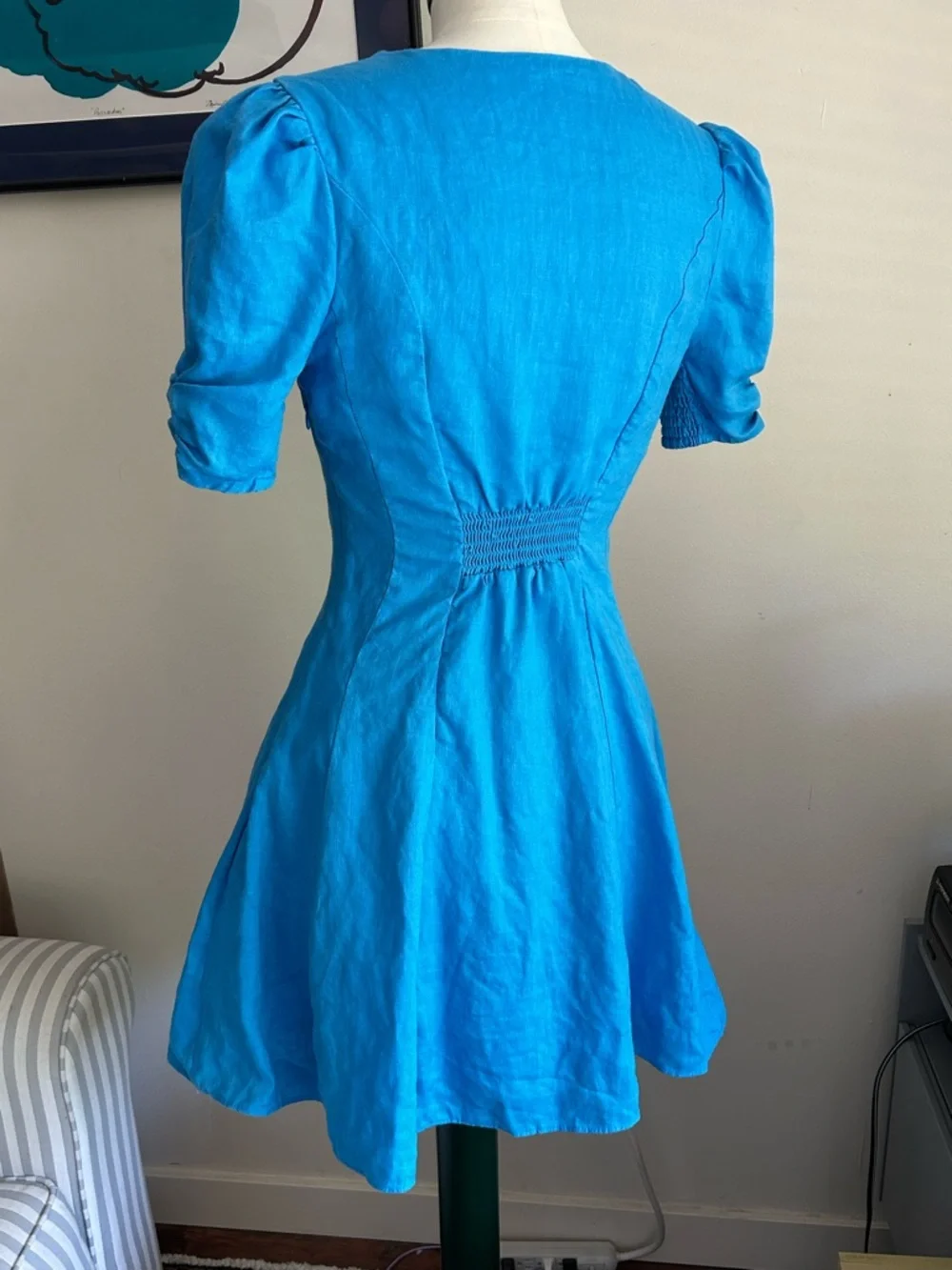 "Rowan Linen Tea Dress" with Button Front and Ruched Sleeves by Forever New - Picture 4 of 15